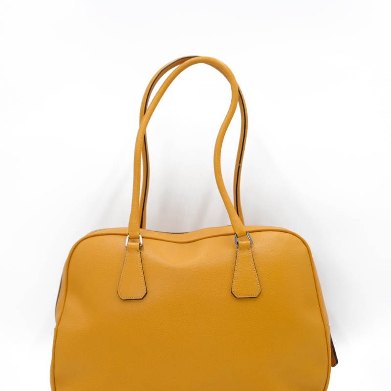 【二手精品】Prada Yellow Leather Tote Bag 黃色皮革托特包-10
