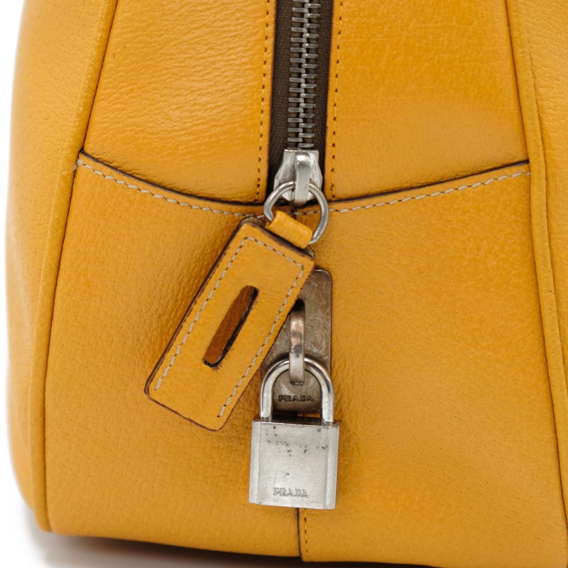 【二手精品】Prada Yellow Leather Tote Bag 黃色皮革托特包-13