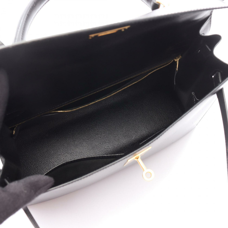 HERMES Kelly 32 單肩包 手提包 盒子 小牛皮 黑色 二手 女款 GHW F-2