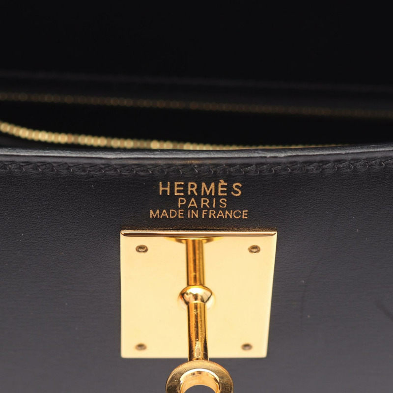 HERMES Kelly 32 單肩包 手提包 盒子 小牛皮 黑色 二手 女款 GHW F-3