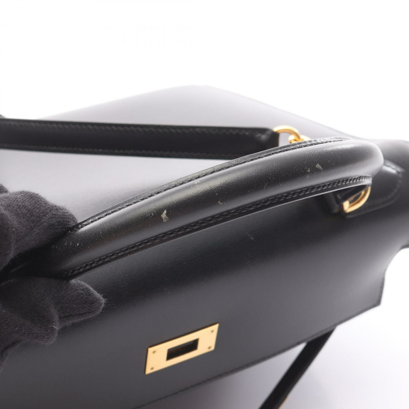 HERMES Kelly 32 單肩包 手提包 盒子 小牛皮 黑色 二手 女款 GHW F-6