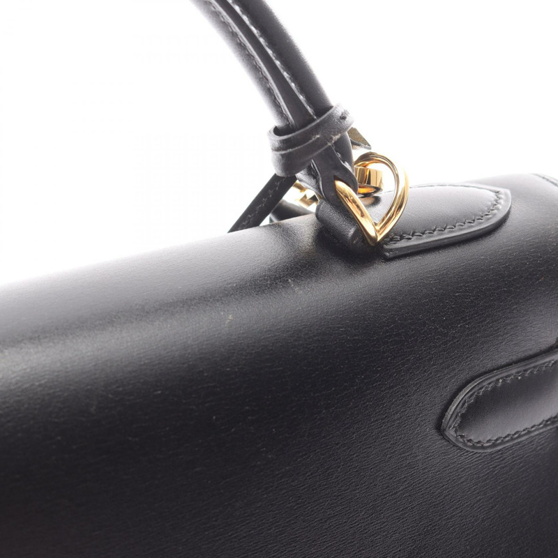 HERMES Kelly 32 單肩包 手提包 盒子 小牛皮 黑色 二手 女款 GHW F-7
