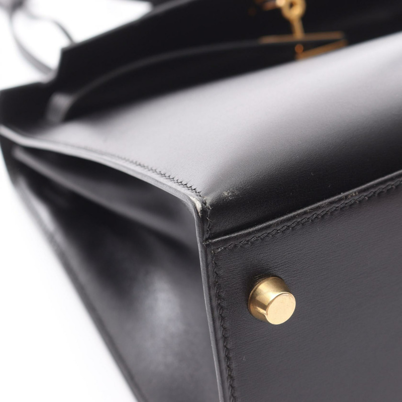 HERMES Kelly 32 單肩包 手提包 盒子 小牛皮 黑色 二手 女款 GHW F-8