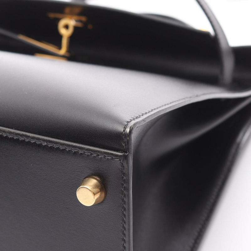 HERMES Kelly 32 單肩包 手提包 盒子 小牛皮 黑色 二手 女款 GHW F-9