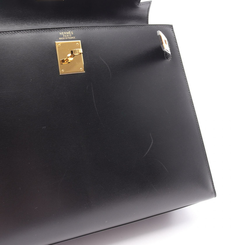 HERMES Kelly 32 單肩包 手提包 盒子 小牛皮 黑色 二手 女款 GHW F-12