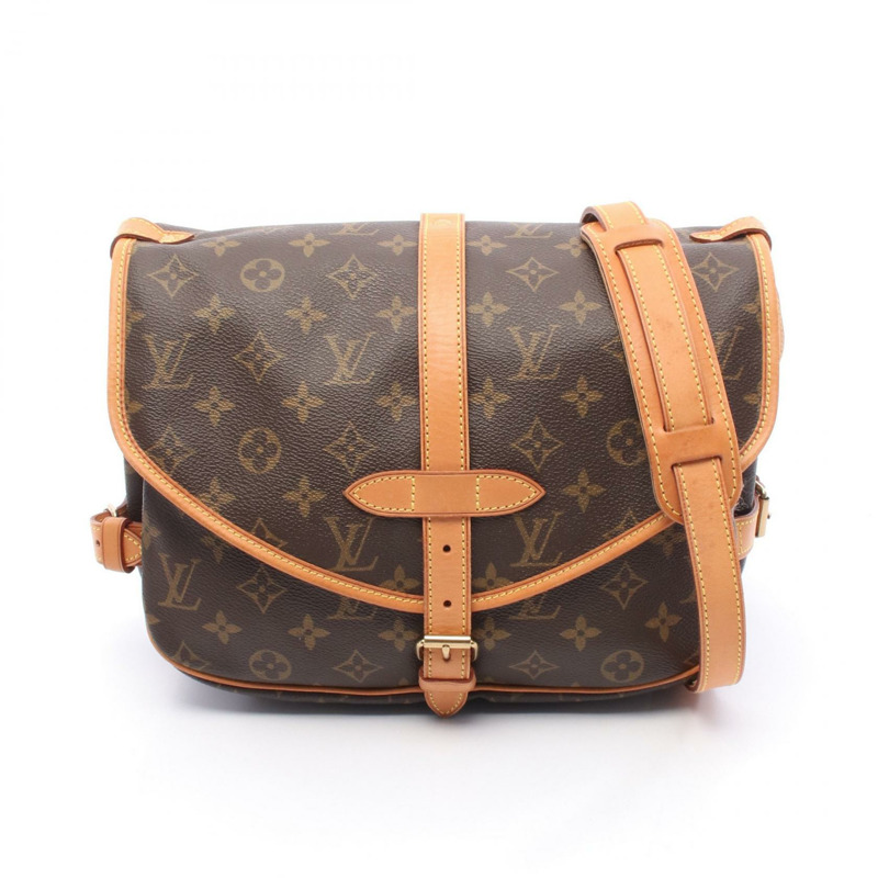 LOUIS VUITTON Saumur 30 肩背包 M42256 Monogram 帆布皮革棕色二手-0