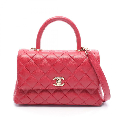 CHANEL Coco Handle Flap Matelasse 單肩包 小牛皮 紅色 二手 女款 GHW CC