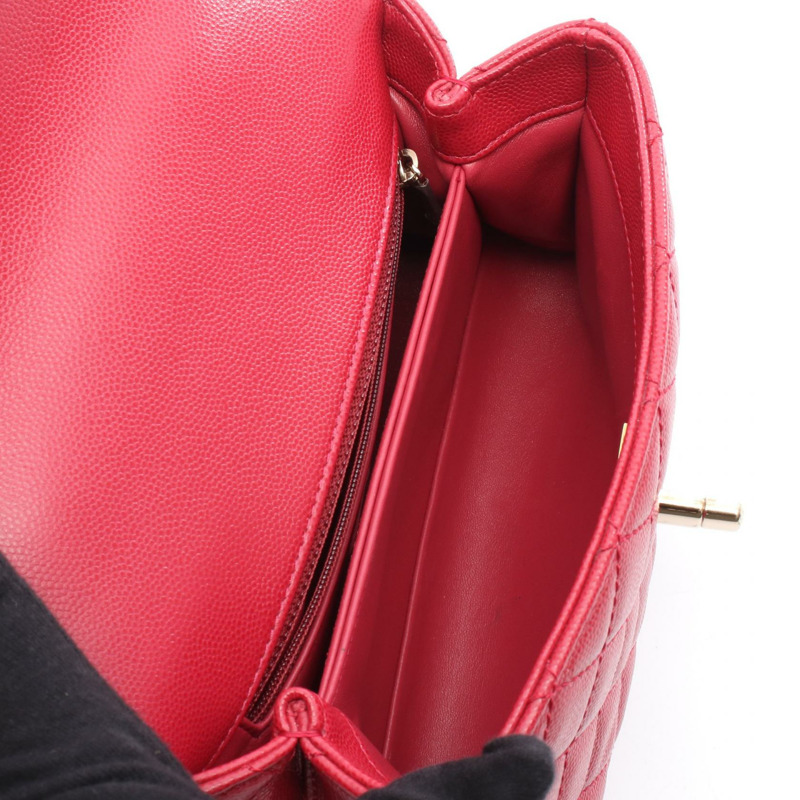 CHANEL Coco Handle Flap Matelasse 單肩包 小牛皮 紅色 二手 女款 GHW CC-2