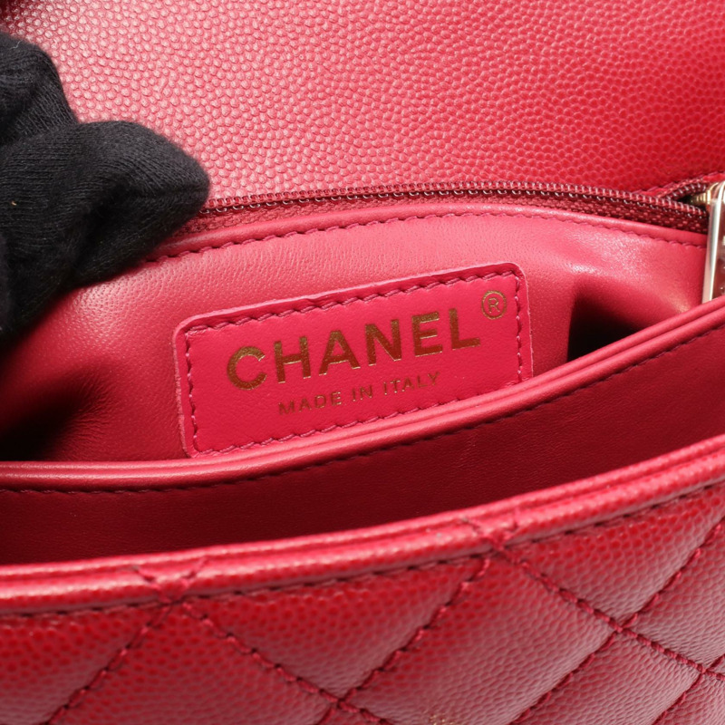 CHANEL Coco Handle Flap Matelasse 單肩包 小牛皮 紅色 二手 女款 GHW CC-3
