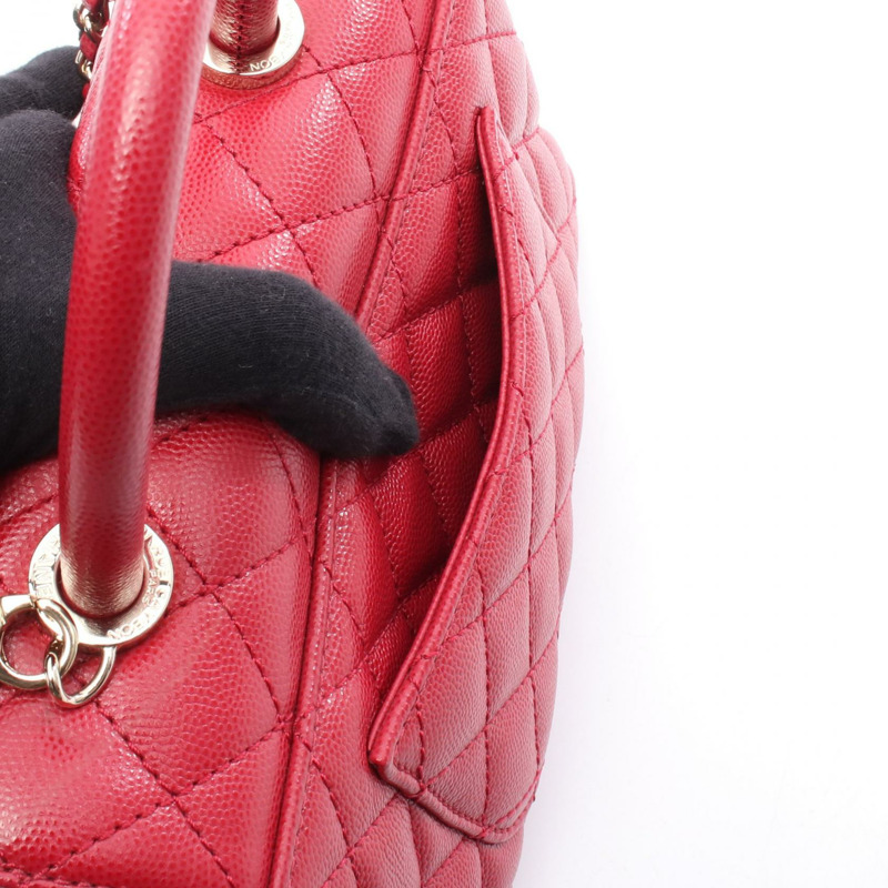 CHANEL Coco Handle Flap Matelasse 單肩包 小牛皮 紅色 二手 女款 GHW CC-5