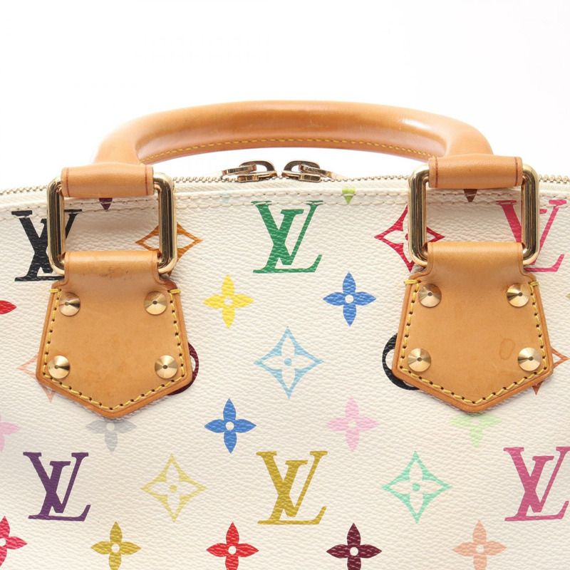 LOUIS VUITTON Alma 手提包 M92647 Monogram Multicolore 帆布皮革白色二手-6