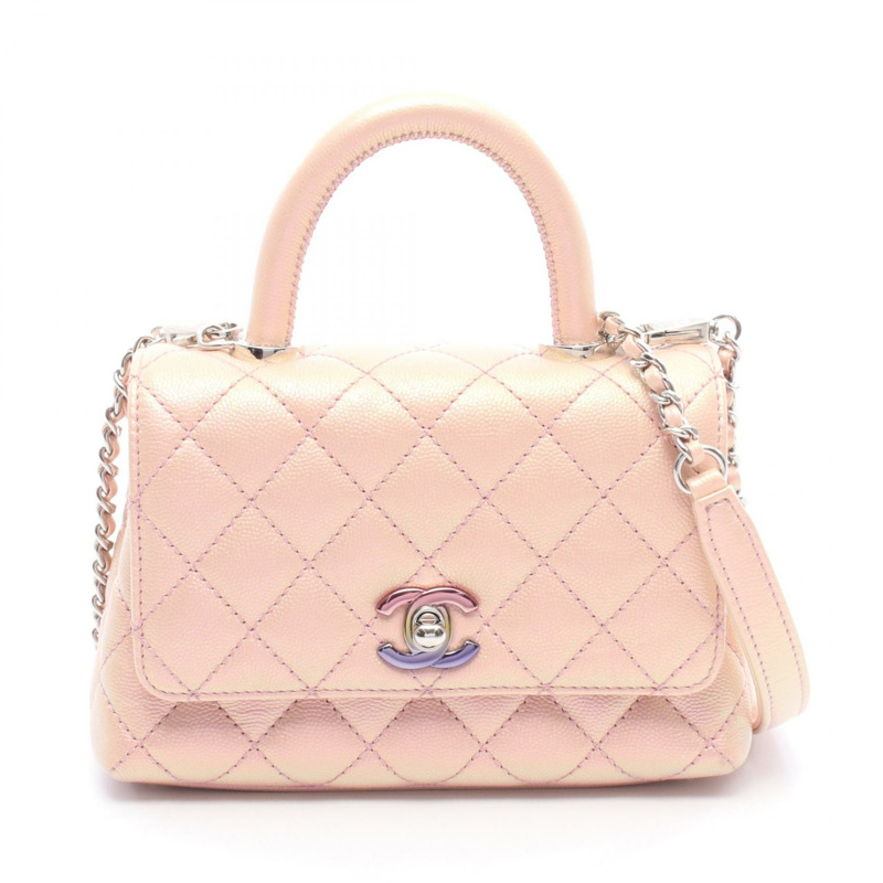 CHANEL Coco Handle XXS 手提包 單肩包 小牛皮 粉紅色 二手 女款 SHW-0