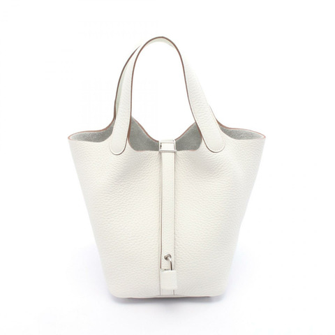HERMES Picotin Lock Eclat PM 手提包 Clemence 皮革 白綠色 二手 W SHW