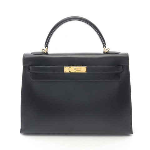 HERMES Kelly 32 單肩包 手提包 盒子 小牛皮 黑色 二手 女款 F GHW