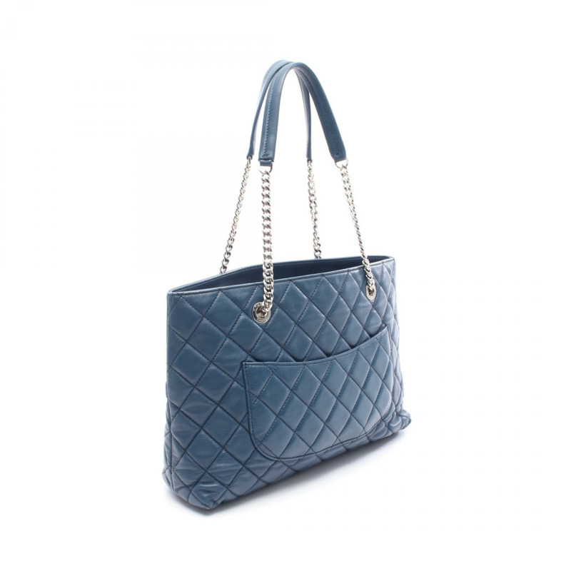CHANEL Matelasse 鏈條單肩包 A98620 羔羊皮 藍色 二手 SHW-1