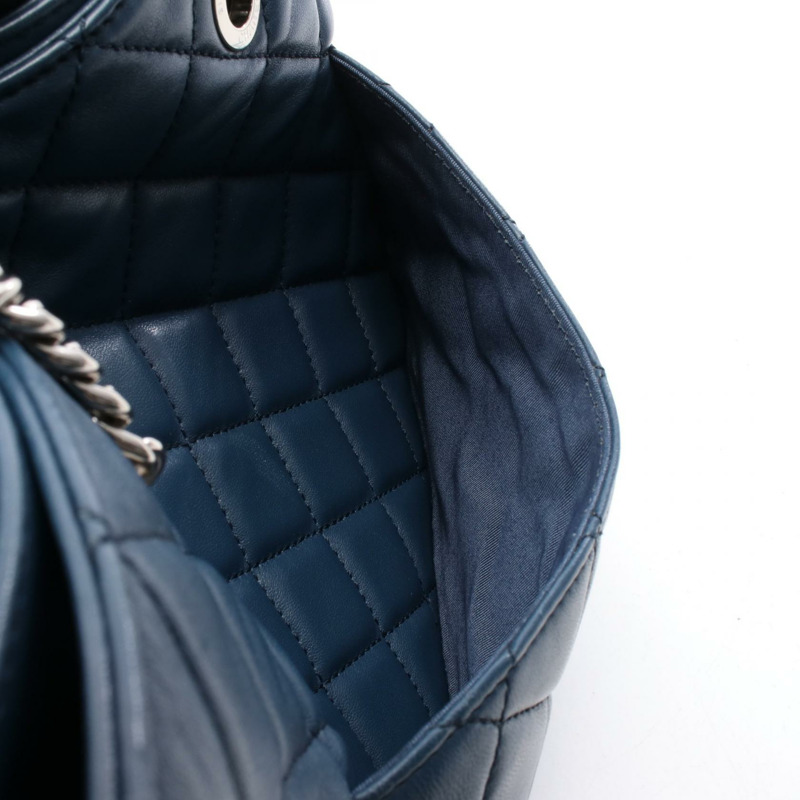 CHANEL Matelasse 鏈條單肩包 A98620 羔羊皮 藍色 二手 SHW-8