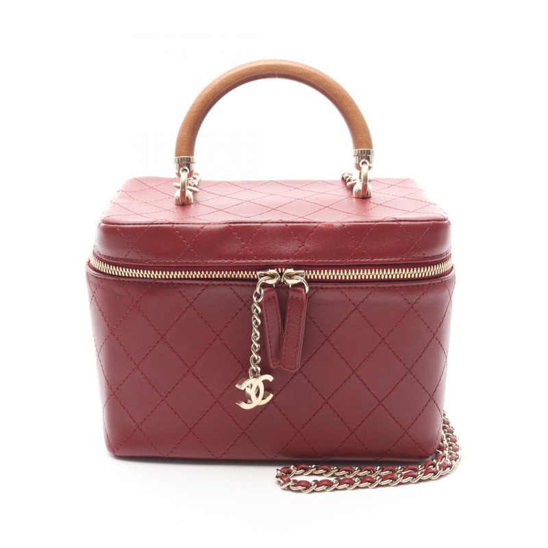 CHANEL Matelasse Vanity 鏈條單肩包 羔羊皮 波爾多紅 二手 女款 GHW-0