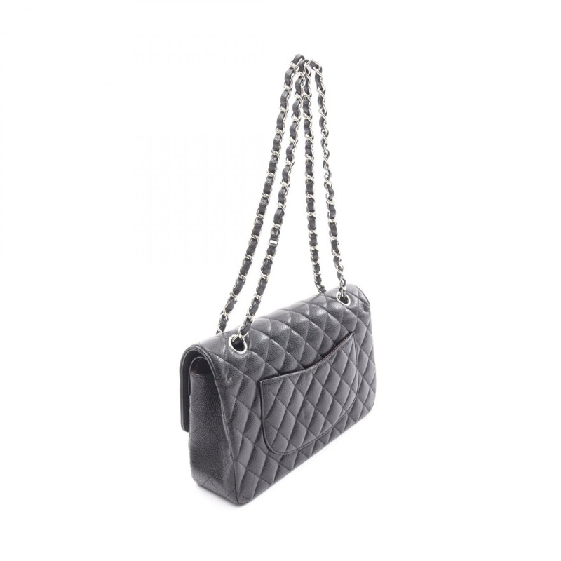 CHANEL Matelasse W 翻蓋鏈條單肩包 A01112 皮革 黑色 二手 女款 SHW-1