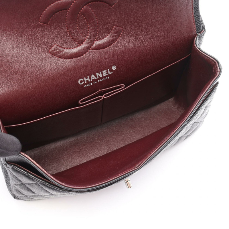 CHANEL Matelasse W 翻蓋鏈條單肩包 A01112 皮革 黑色 二手 女款 SHW-2