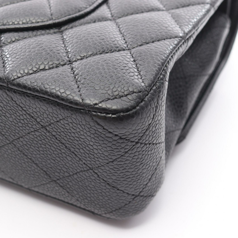 CHANEL Matelasse W 翻蓋鏈條單肩包 A01112 皮革 黑色 二手 女款 SHW-7