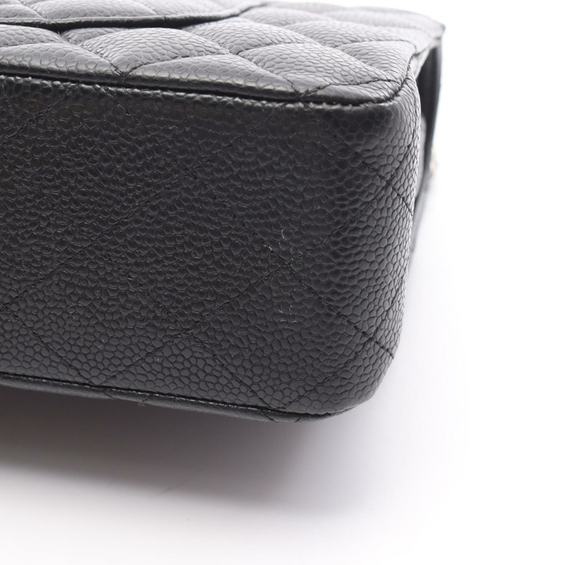 CHANEL Matelasse W 翻蓋鏈條單肩包 A01112 皮革 黑色 二手 女款 SHW-8