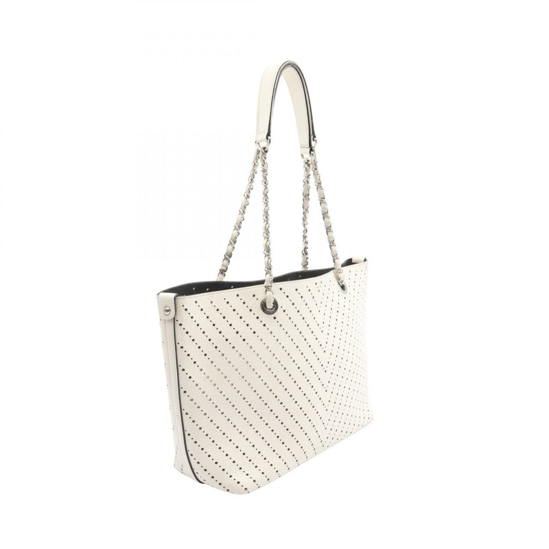 CHANEL COCO Mark 鏈條單肩托特包 A93260 皮革 米色 二手 女款 SHW-1
