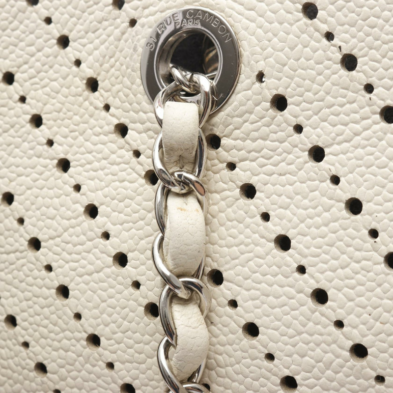 CHANEL COCO Mark 鏈條單肩托特包 A93260 皮革 米色 二手 女款 SHW-9