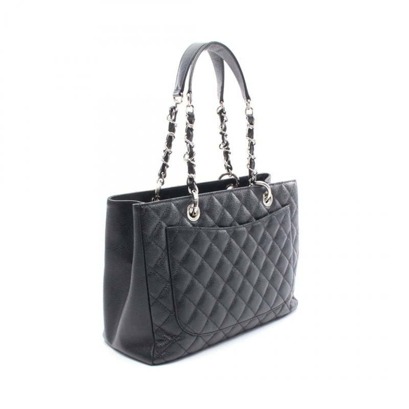 CHANEL Matelasse Grand Shopping GST 單肩托特包 皮革 黑色 二手 SHW CC-1