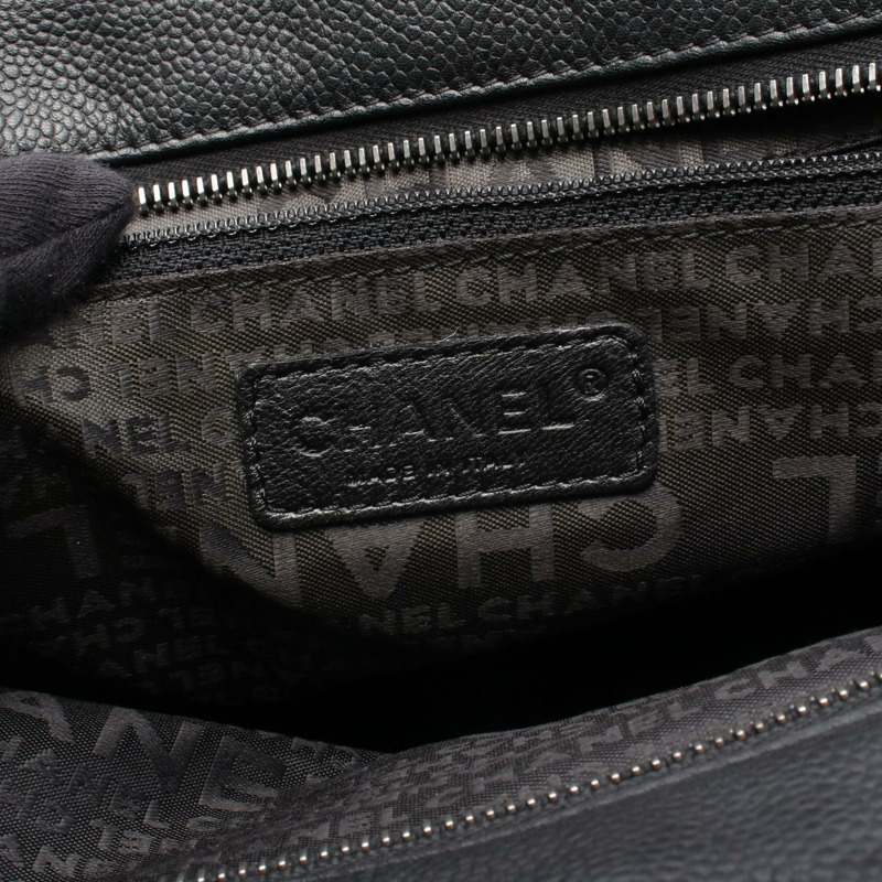 CHANEL 巧克力條手提包皮革粒面小牛皮黑色二手女士 SHW CC-3