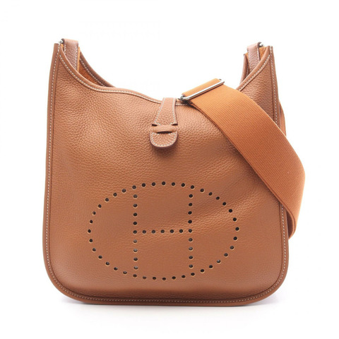 HERMES Evelyne Troyes PM 單肩包 Clemence 皮革 棕色 金 二手 SHW U