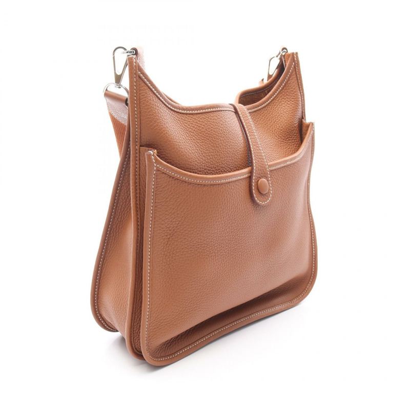 HERMES Evelyne Troyes PM 單肩包 Clemence 皮革 棕色 金 二手 SHW U-1