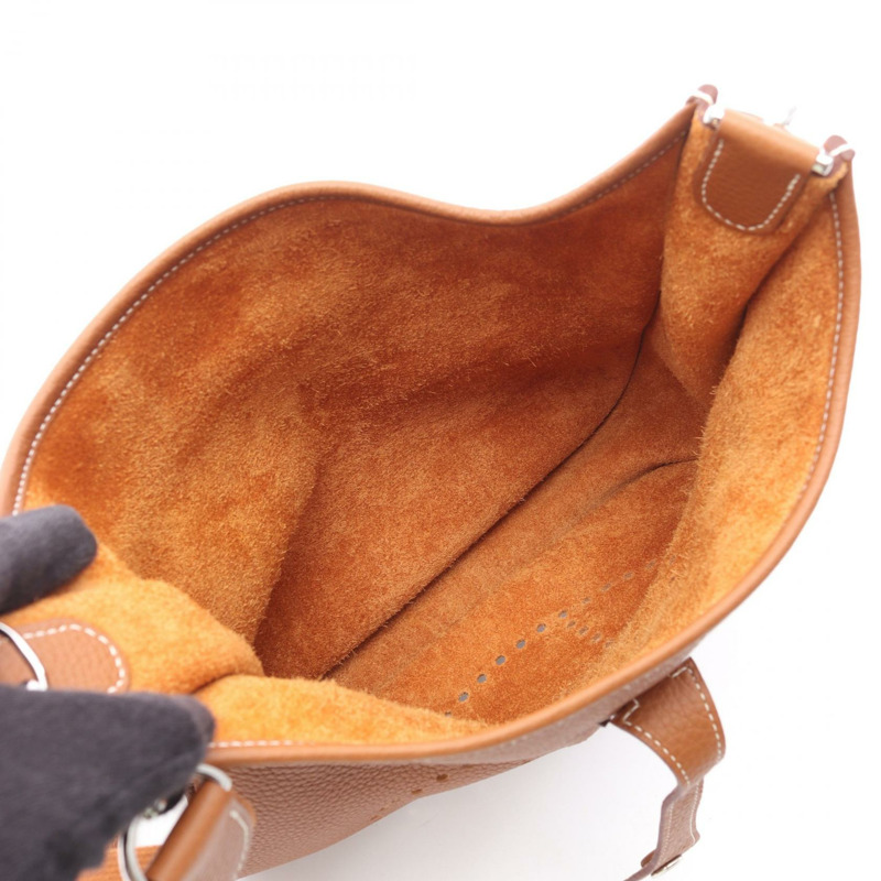 HERMES Evelyne Troyes PM 單肩包 Clemence 皮革 棕色 金 二手 SHW U-2