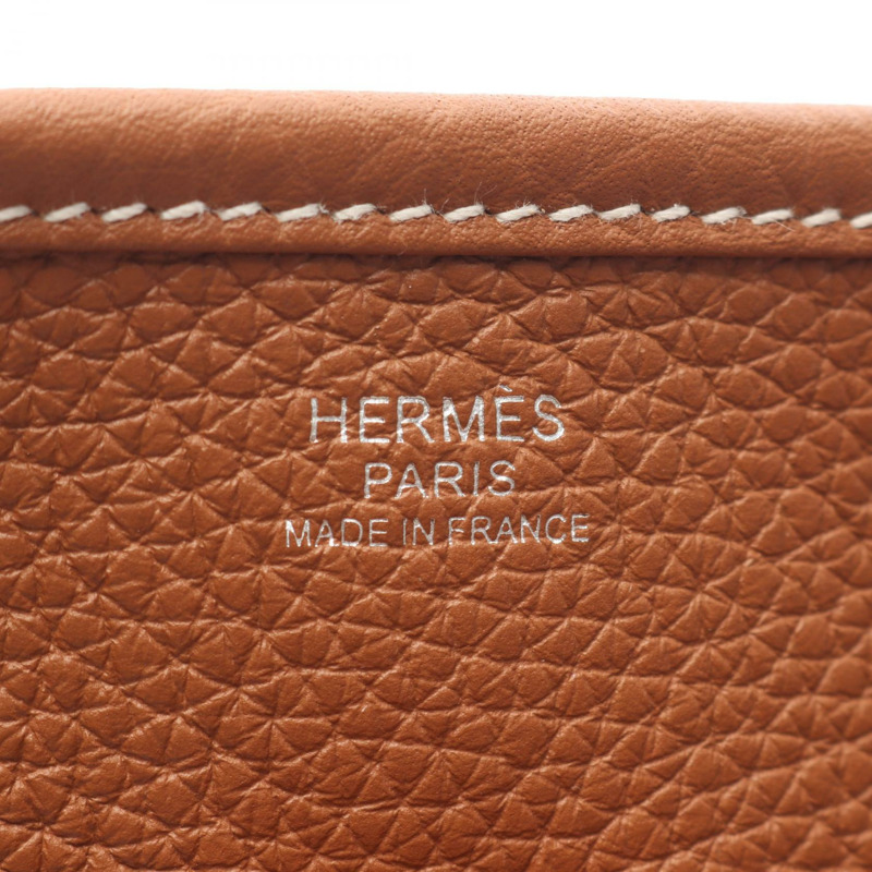 HERMES Evelyne Troyes PM 單肩包 Clemence 皮革 棕色 金 二手 SHW U-3