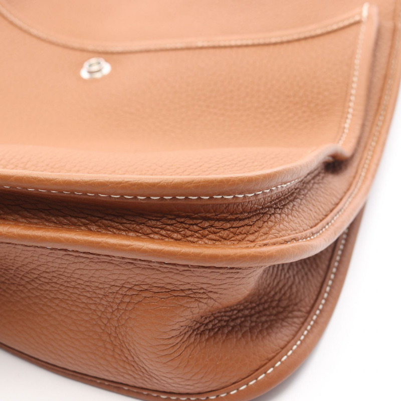 HERMES Evelyne Troyes PM 單肩包 Clemence 皮革 棕色 金 二手 SHW U-5