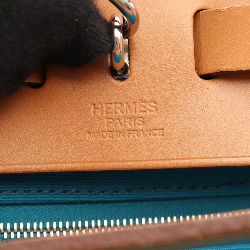 HERMES Herbag Zip PM Shoulder Handbag Q Toile officier hunter Blue de galice-3