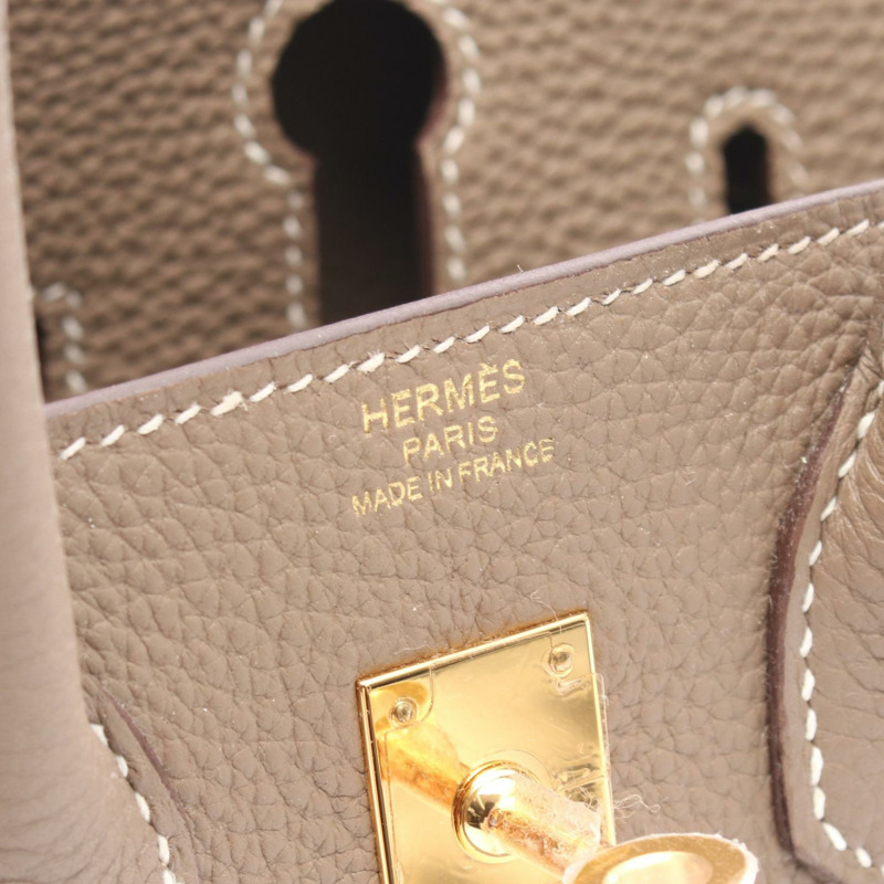 HERMES Birkin 25 手提包 Y Togo 皮革 棕色 Etoupe 灰色 二手 女款 GHW-3
