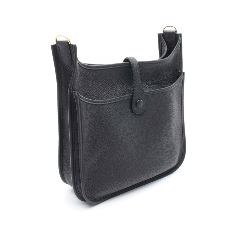 HERMES Evelyne Troyes PM 單肩包 Clemence 皮革 黑色 二手 女款 GHW K-1