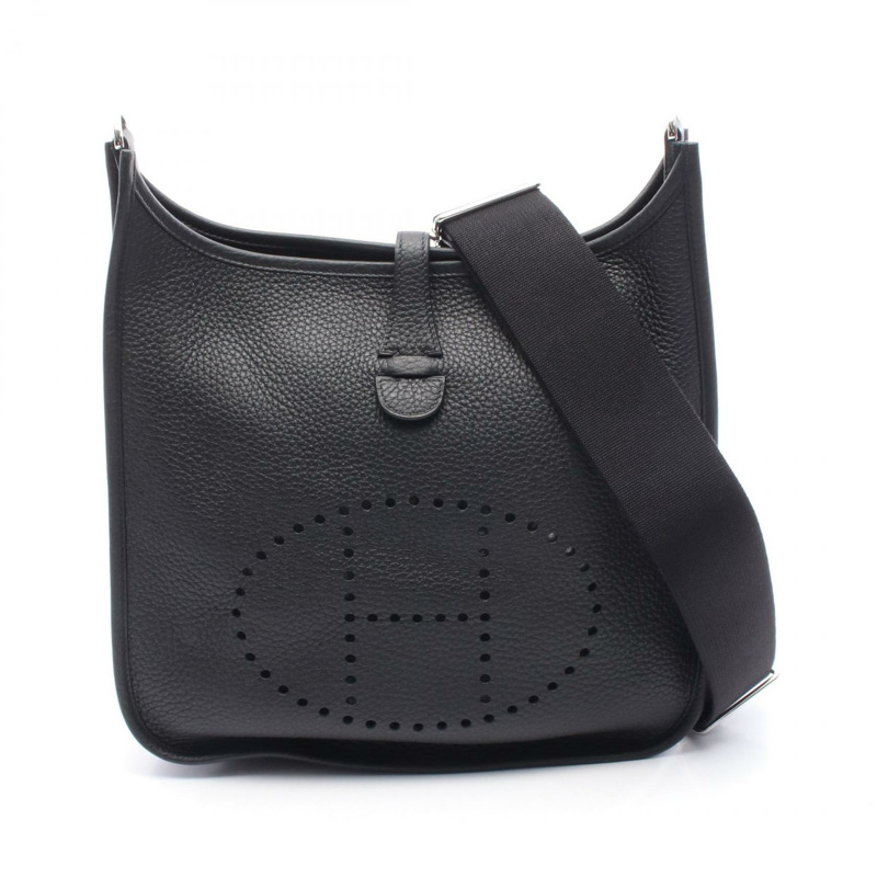 HERMES Evelyne 3 Troyes PM 單肩包 K Clemence 皮革 黑色 女款 SHW-0