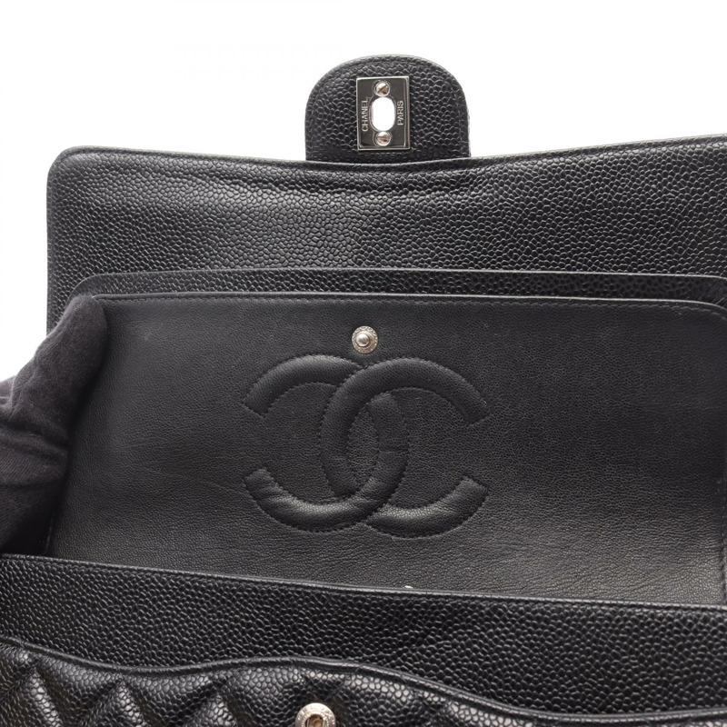 CHANEL Matelasse W 翻蓋鏈條單肩包 小牛皮 黑色 二手 女款 SHW COCO-8