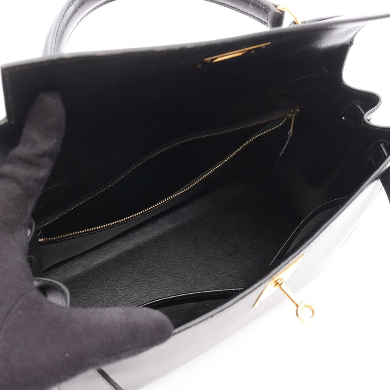 HERMES Kelly 28 單肩包 手提包 盒子 小牛皮 黑色 二手 女款 Z GHW-2