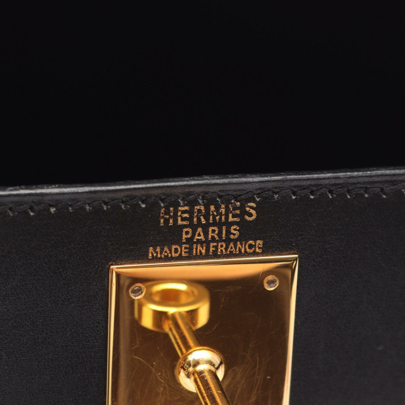 HERMES Kelly 28 單肩包 手提包 盒子 小牛皮 黑色 二手 女款 Z GHW-3