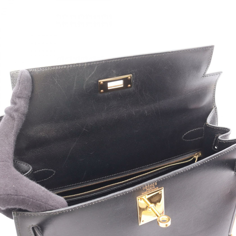 HERMES Kelly 28 單肩包 手提包 盒子 小牛皮 黑色 二手 女款 Z GHW-6
