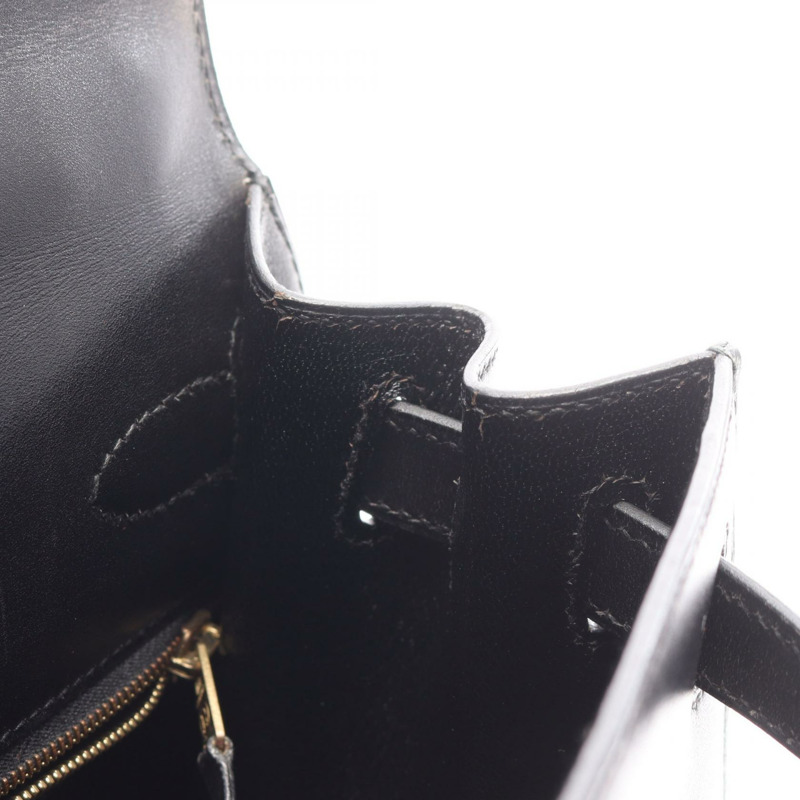 HERMES Kelly 28 單肩包 手提包 盒子 小牛皮 黑色 二手 女款 Z GHW-7