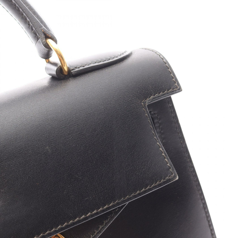 HERMES Kelly 28 單肩包 手提包 盒子 小牛皮 黑色 二手 女款 Z GHW-9