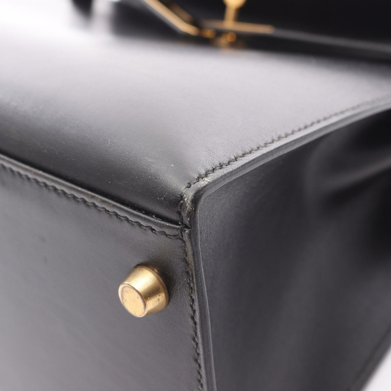HERMES Kelly 28 單肩包 手提包 盒子 小牛皮 黑色 二手 女款 Z GHW-10