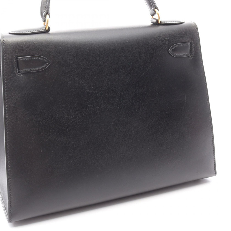 HERMES Kelly 28 單肩包 手提包 盒子 小牛皮 黑色 二手 女款 Z GHW-12