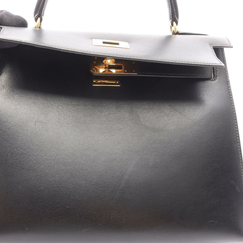 HERMES Kelly 28 單肩包 手提包 盒子 小牛皮 黑色 二手 女款 Z GHW-13