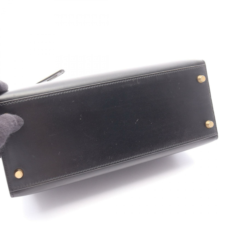 HERMES Kelly 28 單肩包 手提包 盒子 小牛皮 黑色 二手 女款 Z GHW-14