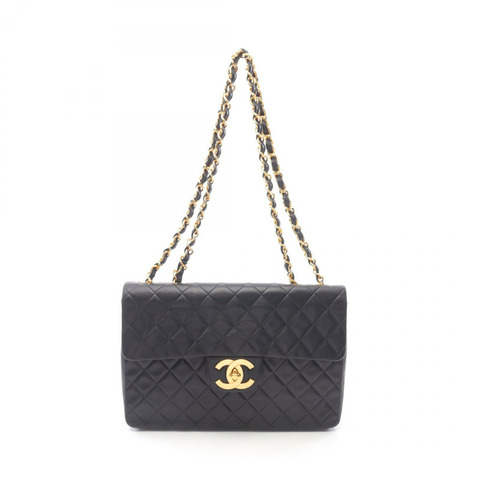 CHANEL Jumbo Matelasse 34 單翻蓋單肩包 小羊皮 黑 二手 GHW