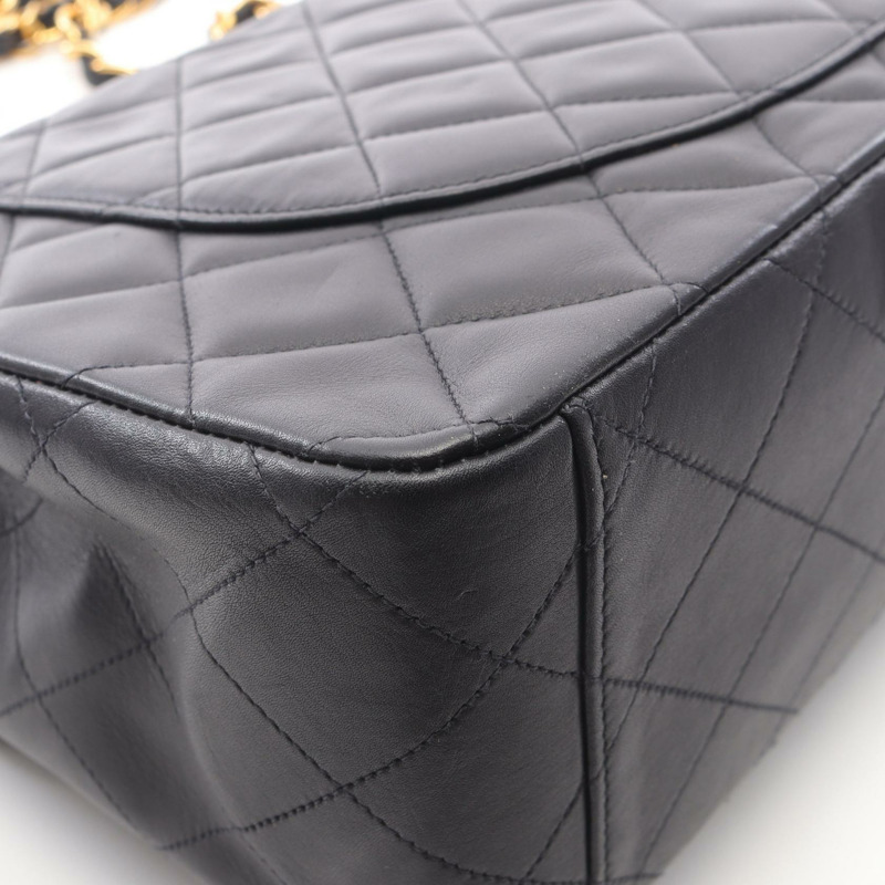 CHANEL Jumbo Matelasse 34 單翻蓋單肩包 小羊皮 黑 二手 GHW-6